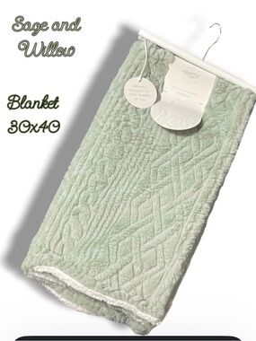 Sage and Willow Sage Green Cable Knit Baby Blanket Fluffy Plush 30x40
